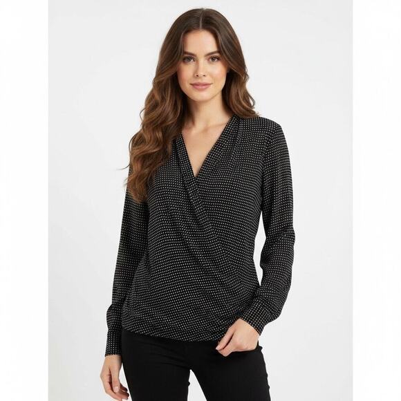 Ann Taylor Tops - Ann Taylor Polka Dot Long Sleeve V Neck Career Blouse Office Work Medium Drape
